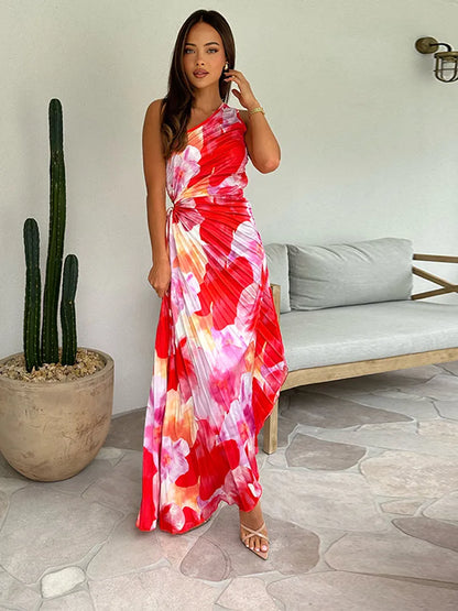 Asymmetric Pleated Maxi Dress