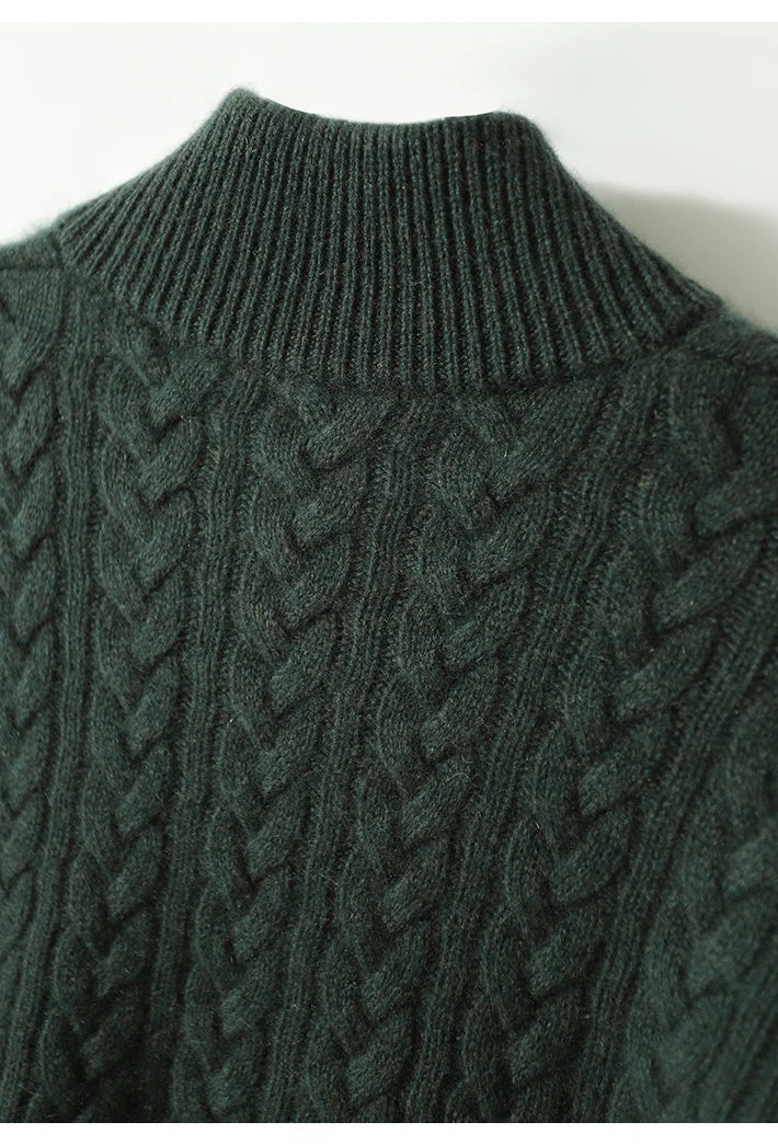 Cable-Knit Button Collar Sweater