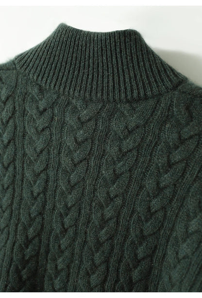 Cable-Knit Button Collar Sweater