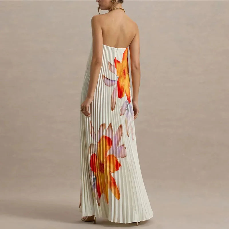 Women's Pleated Maxi Dress Floral Print