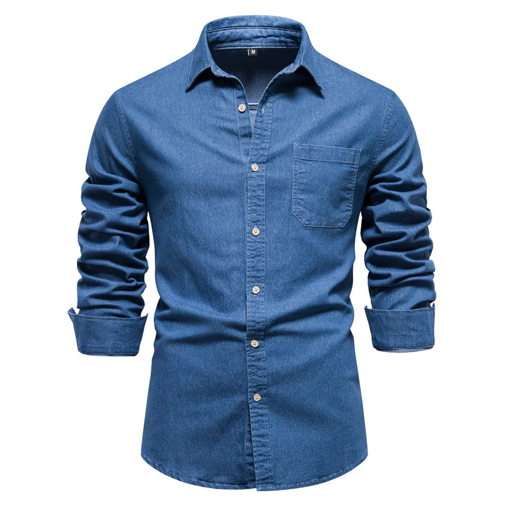 Men's Long Sleeve Button Front Shirt Cotton Fold Down Collar - 
Fashinoza