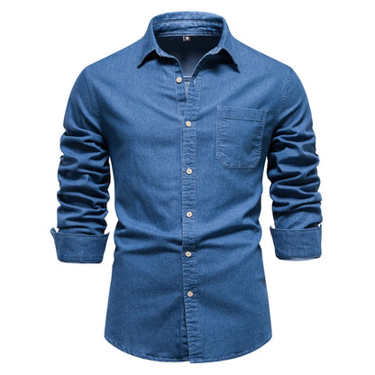 Men's Long Sleeve Button Front Shirt Cotton Fold Down Collar - 
Fashinoza