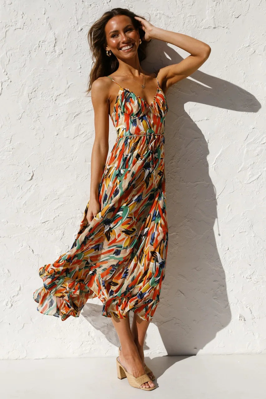 Women's Midi Dress Spaghetti Straps