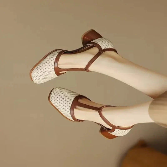 Women's Block Heel Pumps Square Toe Mid Heel - Fashinoza