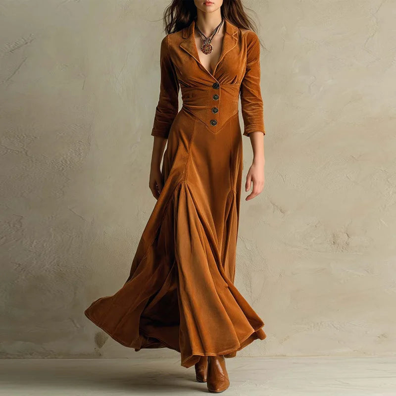 Button Front Long Sleeve Maxi Dress