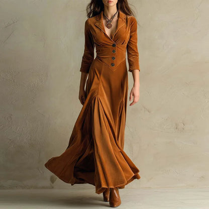Button Front Long Sleeve Maxi Dress