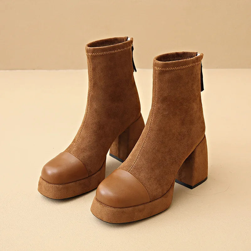 Women's Block Heel Boots Rounded Toe