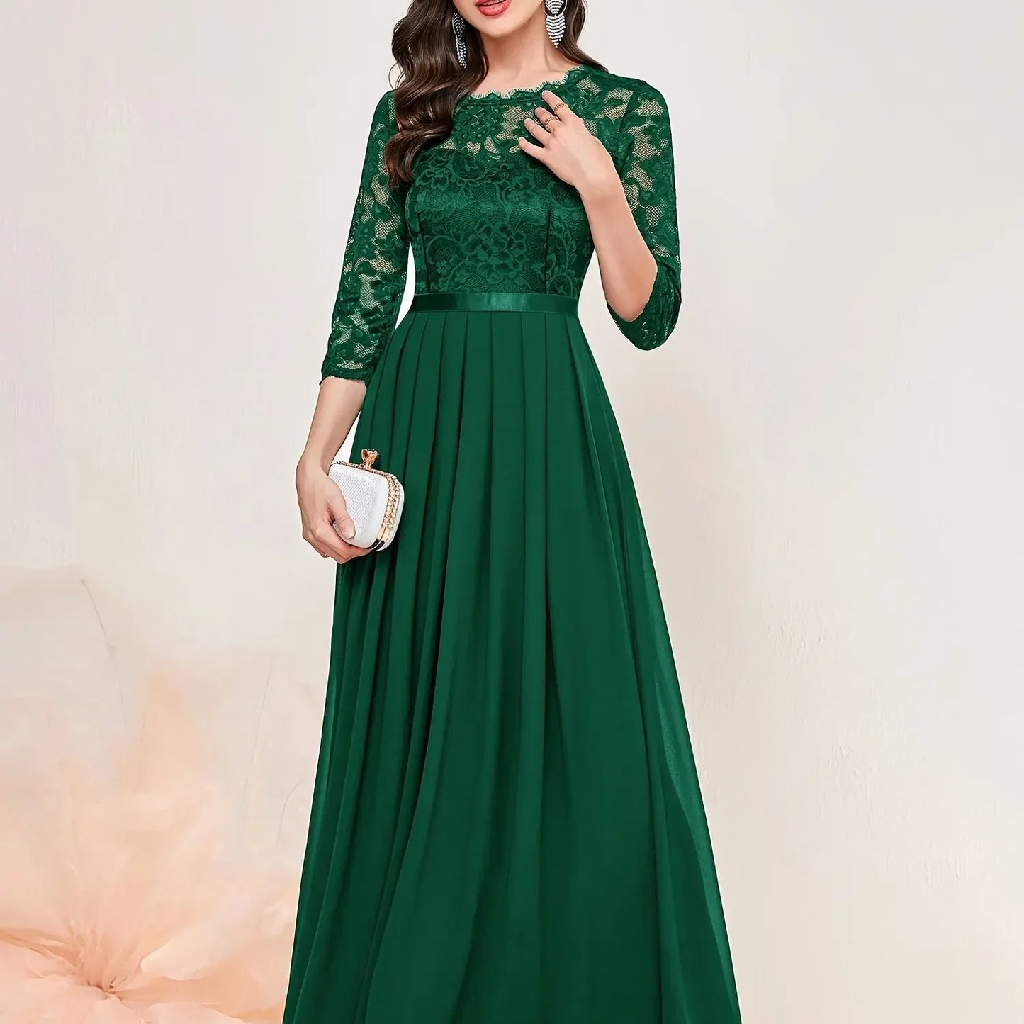 Women's Lace Formal Evening Dress Quarter Sleeve