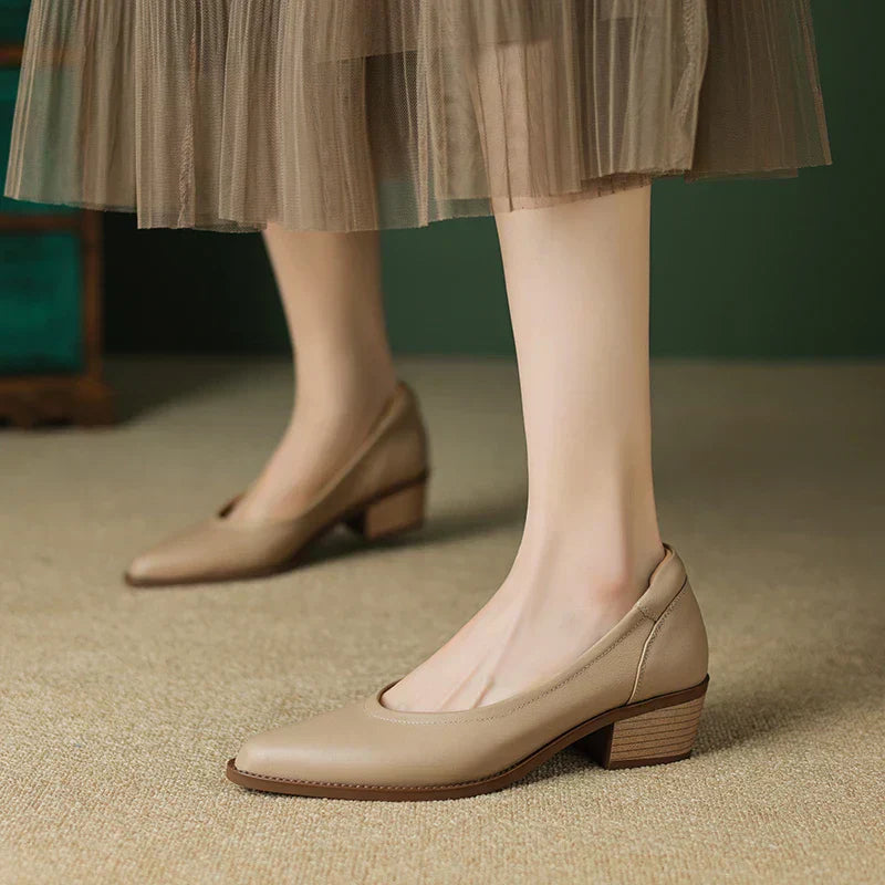 Women's Pointed Toe Block Heel Pumps Mid Heel Slip On Shoes