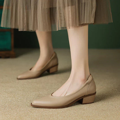 Women's Pointed Toe Block Heel Pumps Mid Heel Slip On Shoes