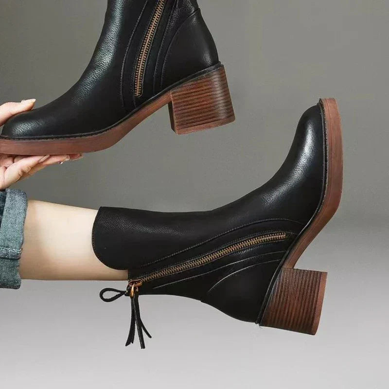Women's Ankle Boots Zipper Block Heel Design