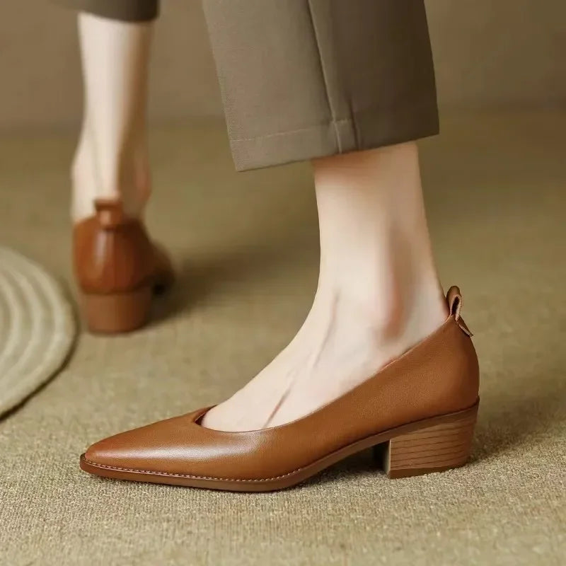 Women's Pointed Toe Block Heel Pumps Slip On Work Shoes
