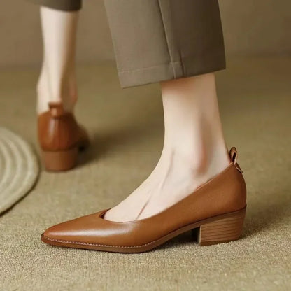 Women's Pointed Toe Block Heel Pumps Slip On Work Shoes