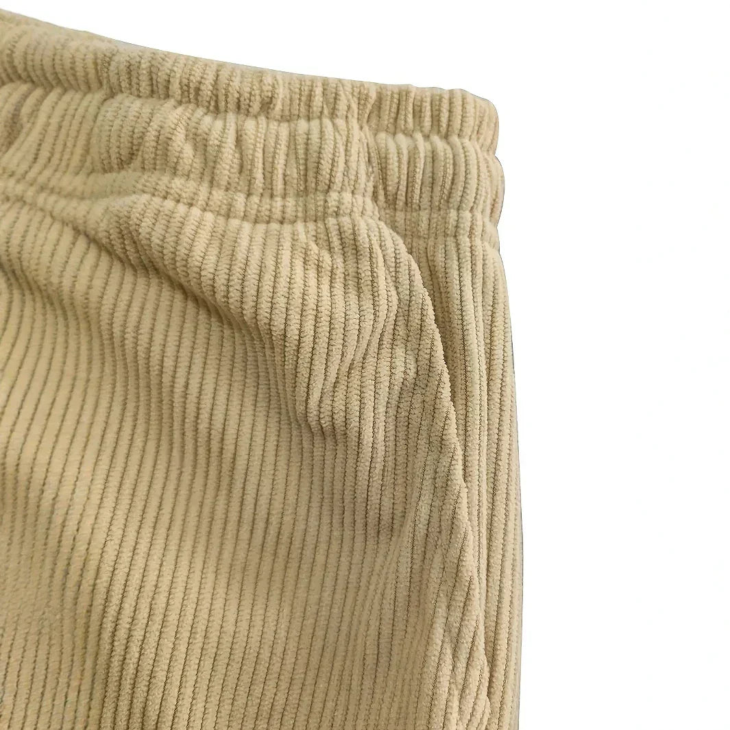 Men's Straight Leg Ribbed Pants Drawstring Waist