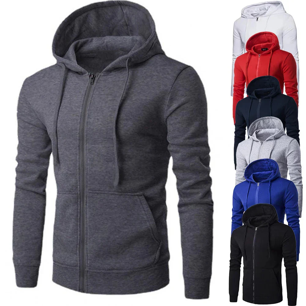 Men's Slim Fit Zip Up Sport Hoodie Adjustable Drawstring