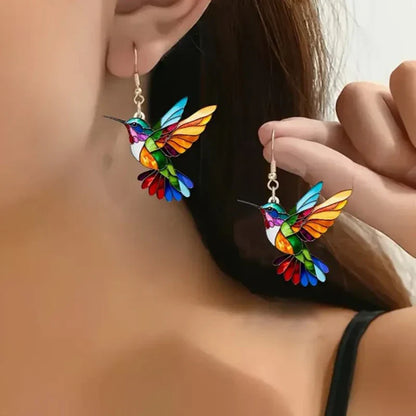 Hummingbird Glass Drop Earrings - 
Fashinoza