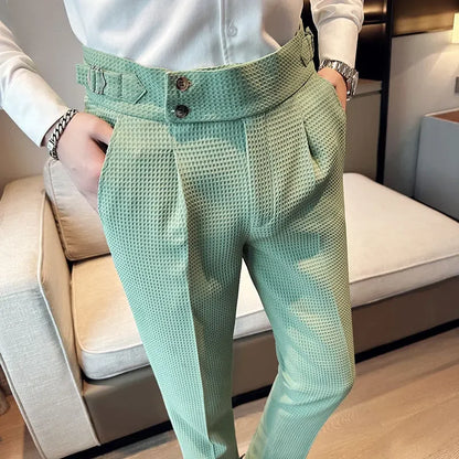 Men's Pleated Trousers Textured Front - Fashinoza