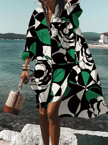 Women's Mini Floral Long Sleeve Shirt Dress