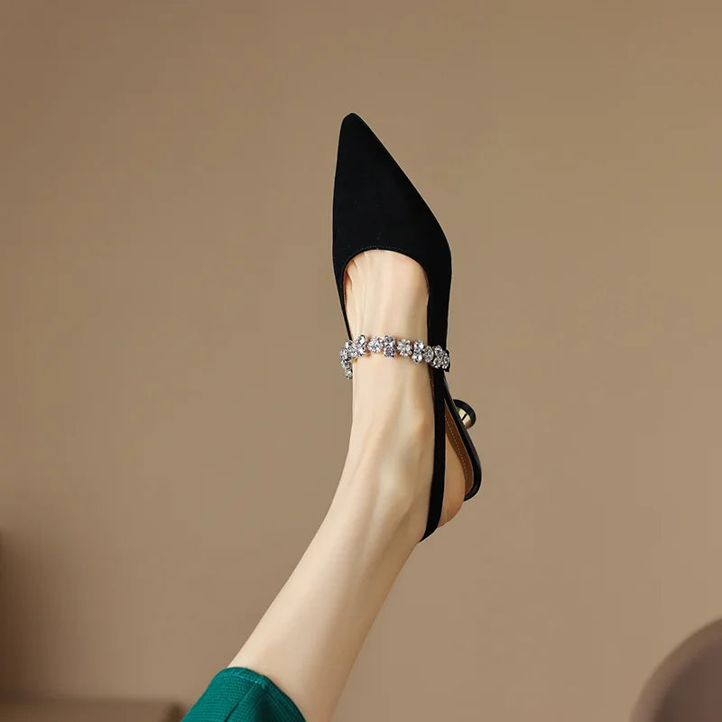 Women's Pointed Toe Pumps Crystal Slingback Heels