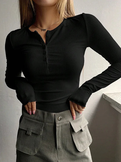 Women's Ribbed Henley Summer