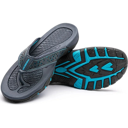 Orthopedic Men's Athletic Flip Flops with Arch Support PU Leather Beach Sandals