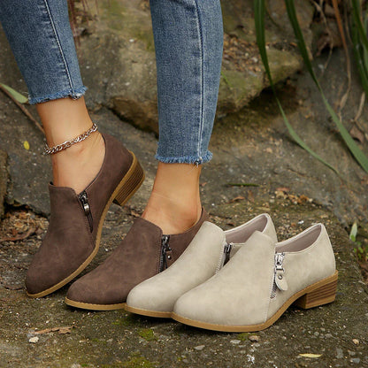Women's Low Ankle Boots Block Heel Side Zipper