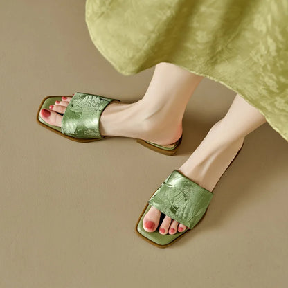 Women's Floral Sandals Square Toe Embossed