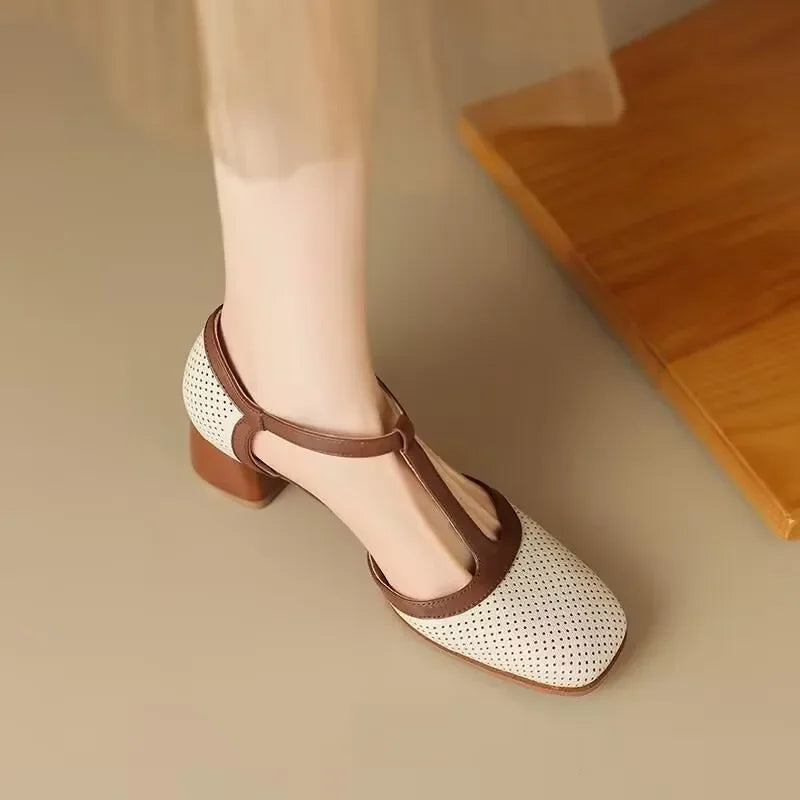 Women's Block Heel Pumps Square Toe Mid Heel
