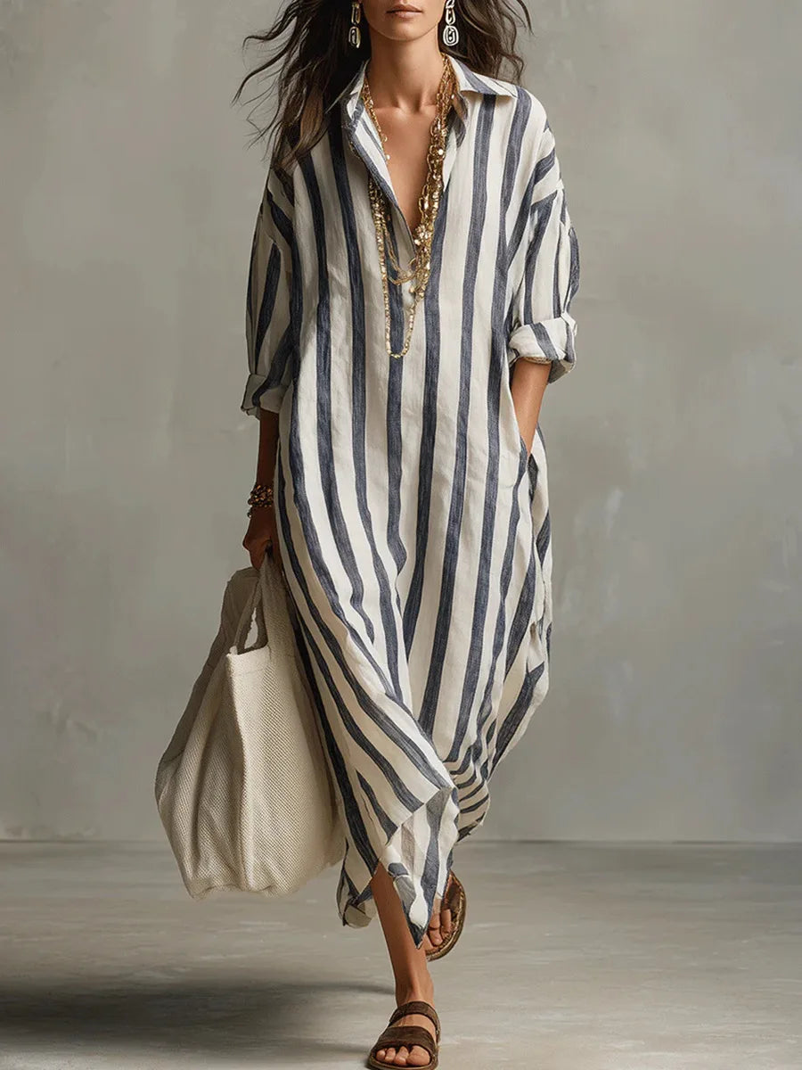 Women's Linen Long Shirt Dress - 
Fashinoza