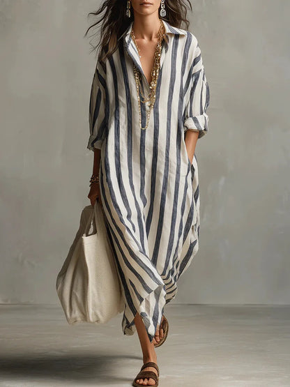 Women's Linen Long Shirt Dress - 
Fashinoza