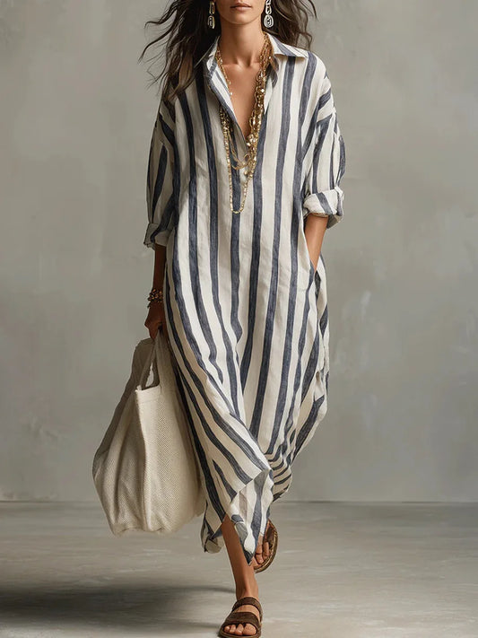 Women's Linen Long Shirt Dress - 
Fashinoza