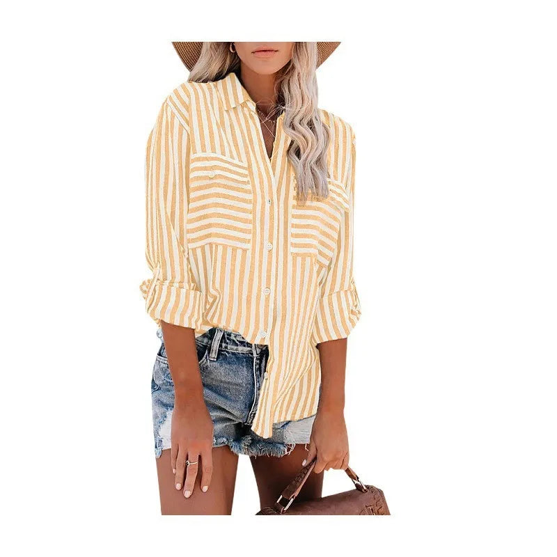 Grace | Women Summer Striped Button Down Blouse