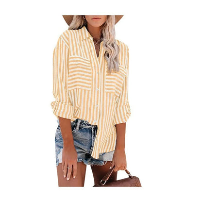 Grace | Women Summer Striped Button Down Blouse