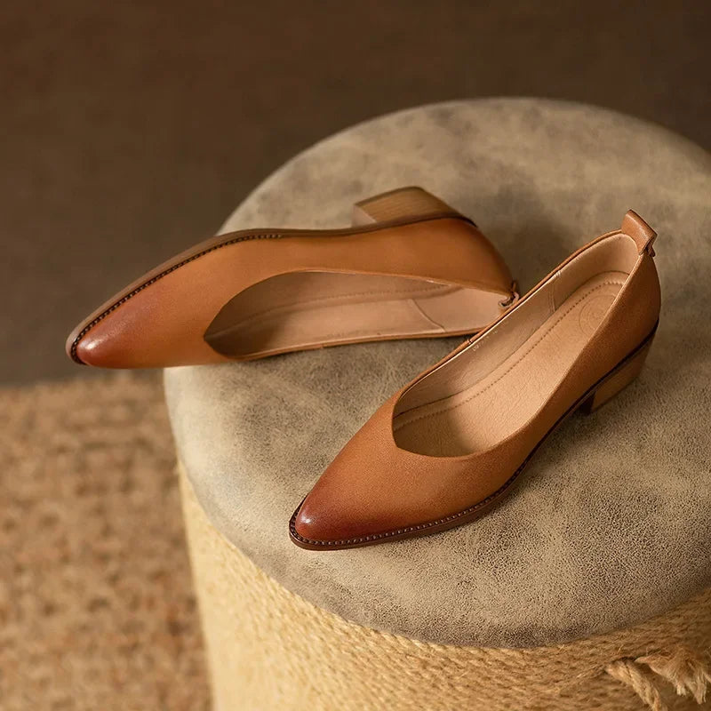 Women's Pointed Toe Block Heel Pumps Slip On Work Shoes
