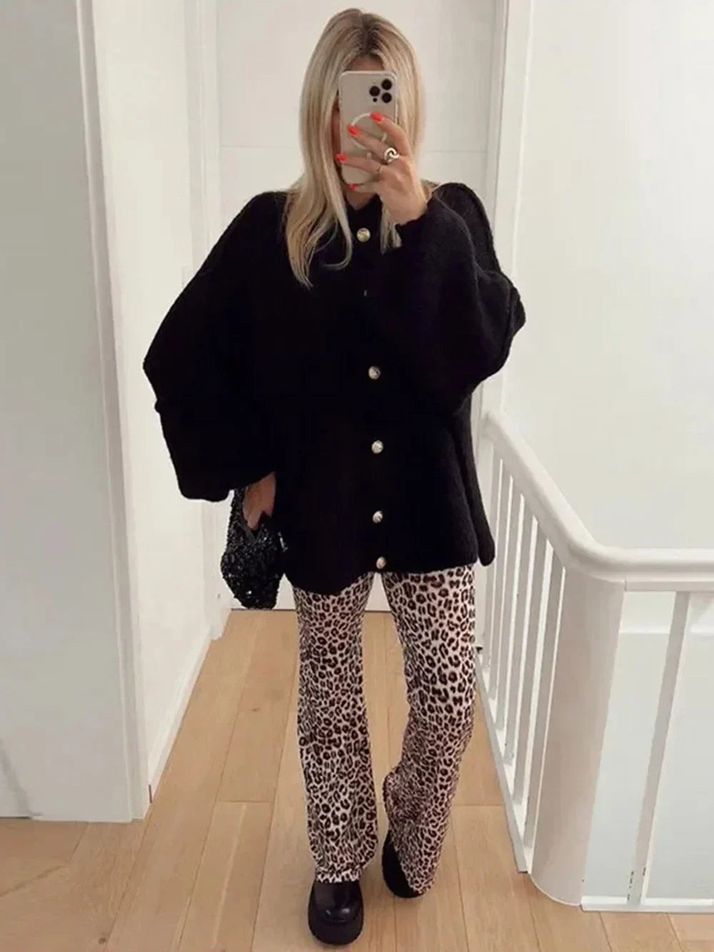 Women's Bat Sleeve Cardigan Open Front Lapel Black