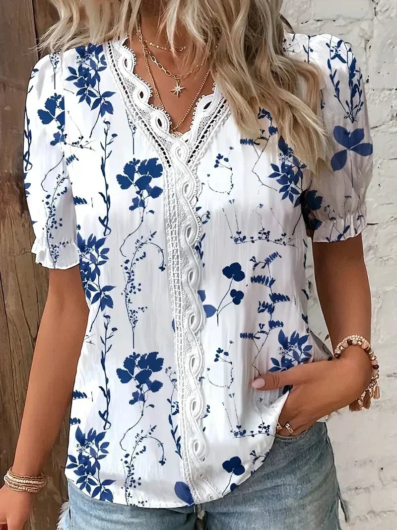 Women's Floral Lace V-Neck Blouse