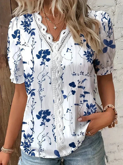 Women's Floral Lace V-Neck Blouse