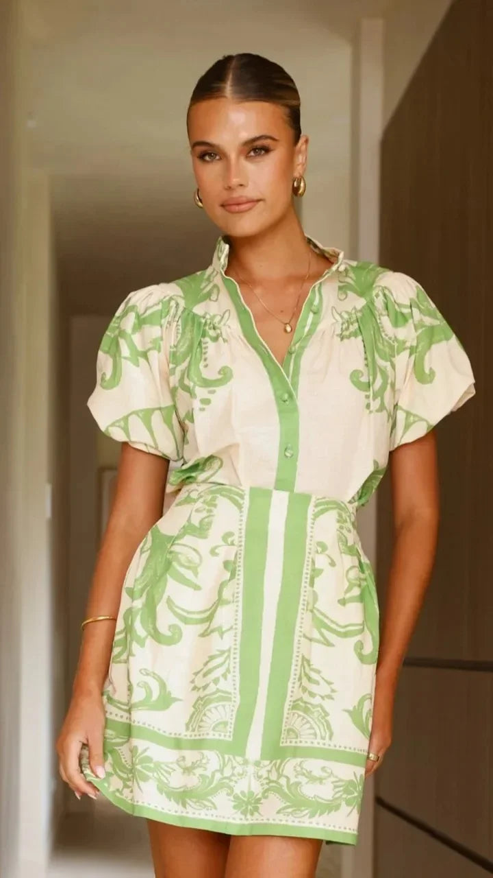 Women's Floral Mini Dress Puff Sleeve