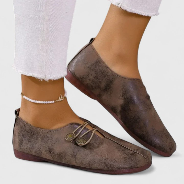 Women's Slip-On Loafers Button Detail
