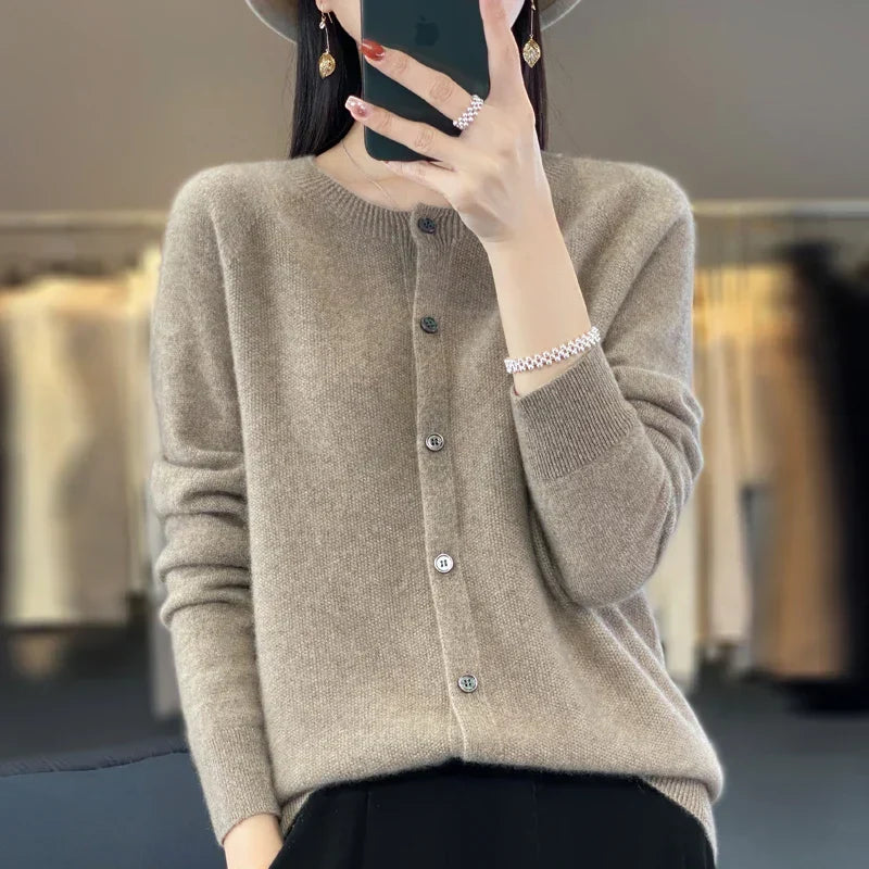 Women's Crewneck Cardigan Button Up