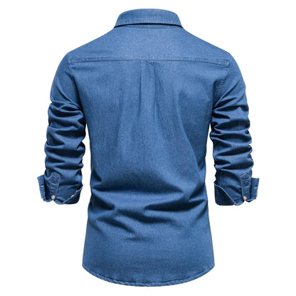 Men's Long Sleeve Button Front Shirt Cotton Fold Down Collar