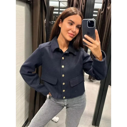Women's Aviator Bomber Jacket Cotton Button Front - Fashinoza