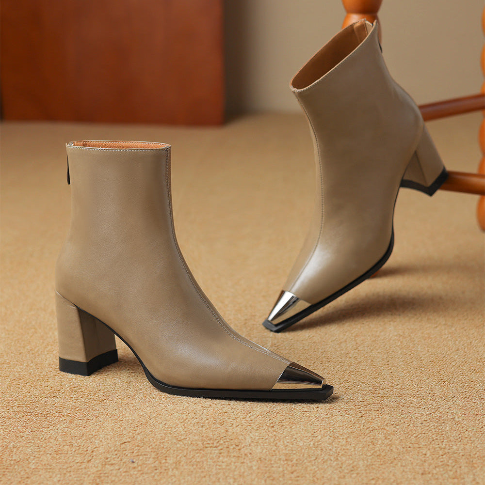 Women's Block Heel Boots Pointed Toe Closed