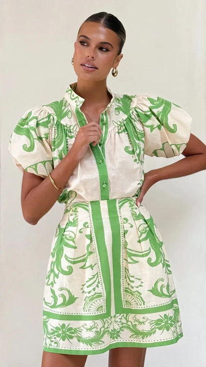 Women's Floral Mini Dress Puff Sleeve
