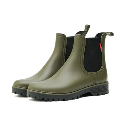 Women's Chelsea Rain Boots Waterproof Rubber Sole Black
