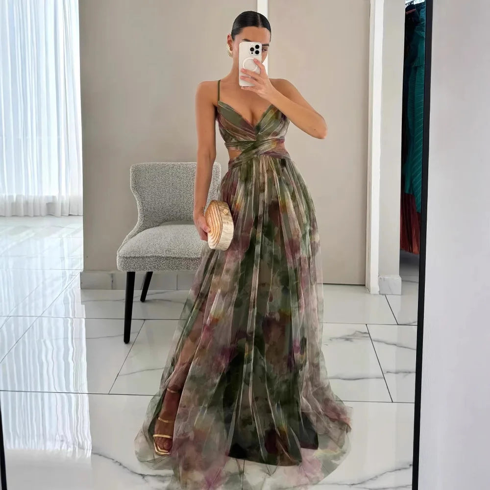 Women's Formal Floral Dress Sleeveless Cutout - 
Fashinoza