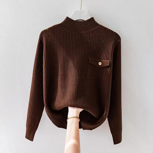 Women's Relaxed Fit Mock Neck Sweater - Fashinoza