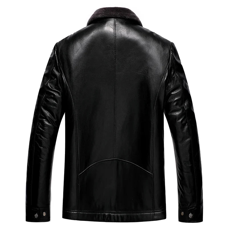 Men's Leather Motorcycle Jacket Fleece Lined Warm Winter Coat