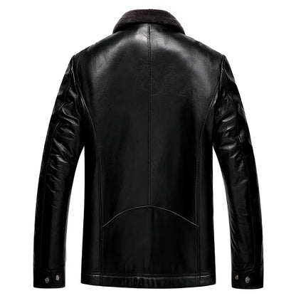 Men's Leather Motorcycle Jacket Fleece Lined Warm Winter Coat