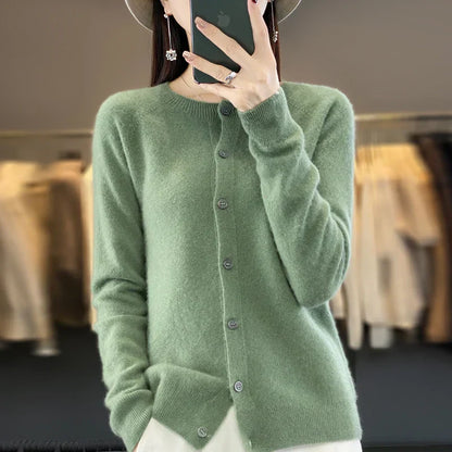 Women's Crewneck Cardigan Button Up